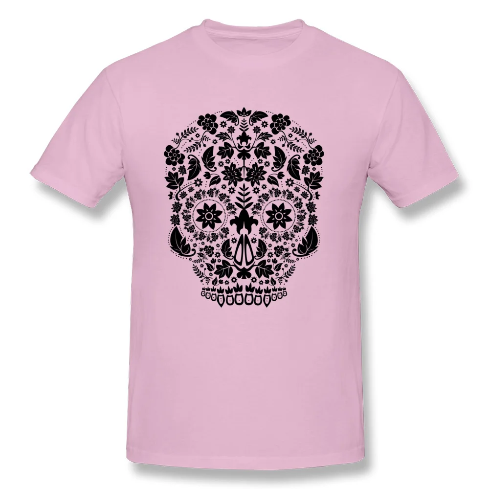 Funny Printing Men's T-shirts 2018 Hot Sale Summer/Fall Short Sleeve O Neck Pure Cotton Tees Casual T-Shirt Top Quality Day of the Dead Skull No5 pink