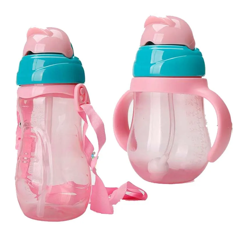 330ml Baby Bottle Silicone Children Learn Drink Cups Bouncing Cup Handles Straps Cartoon Drinking Water Handle | Мать и ребенок