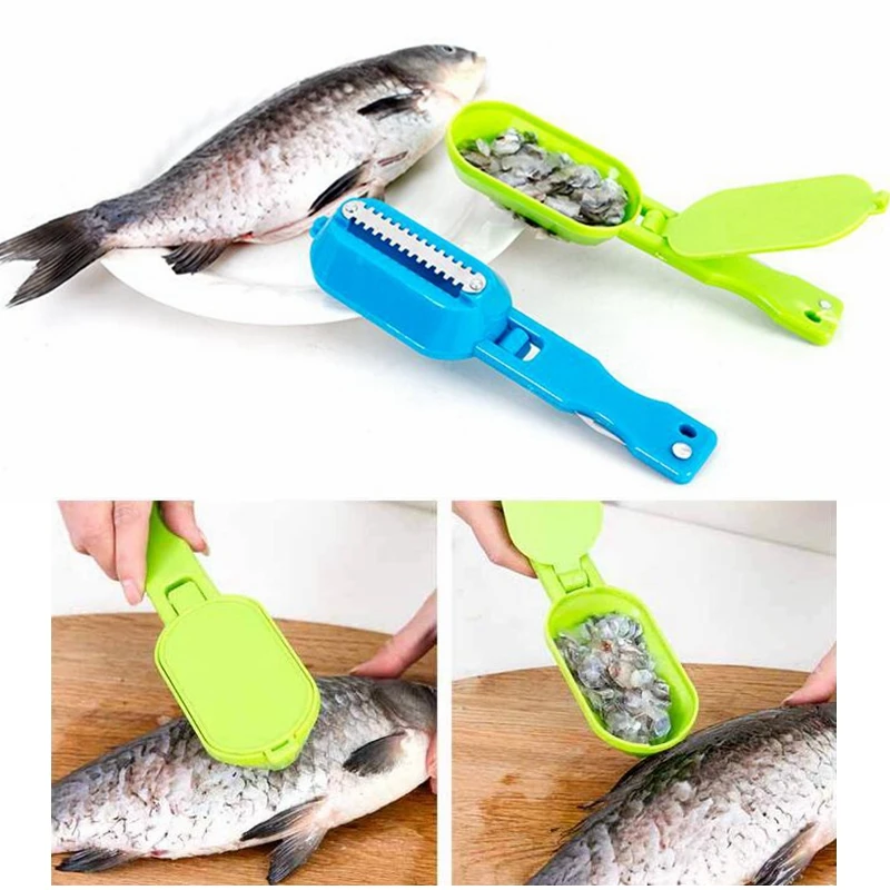 

1pc Fish Scale Scraper with Knife Kitchen Gadgets Handheld Labor-saving Fish scale remover with Fish Cutter Dropshipping