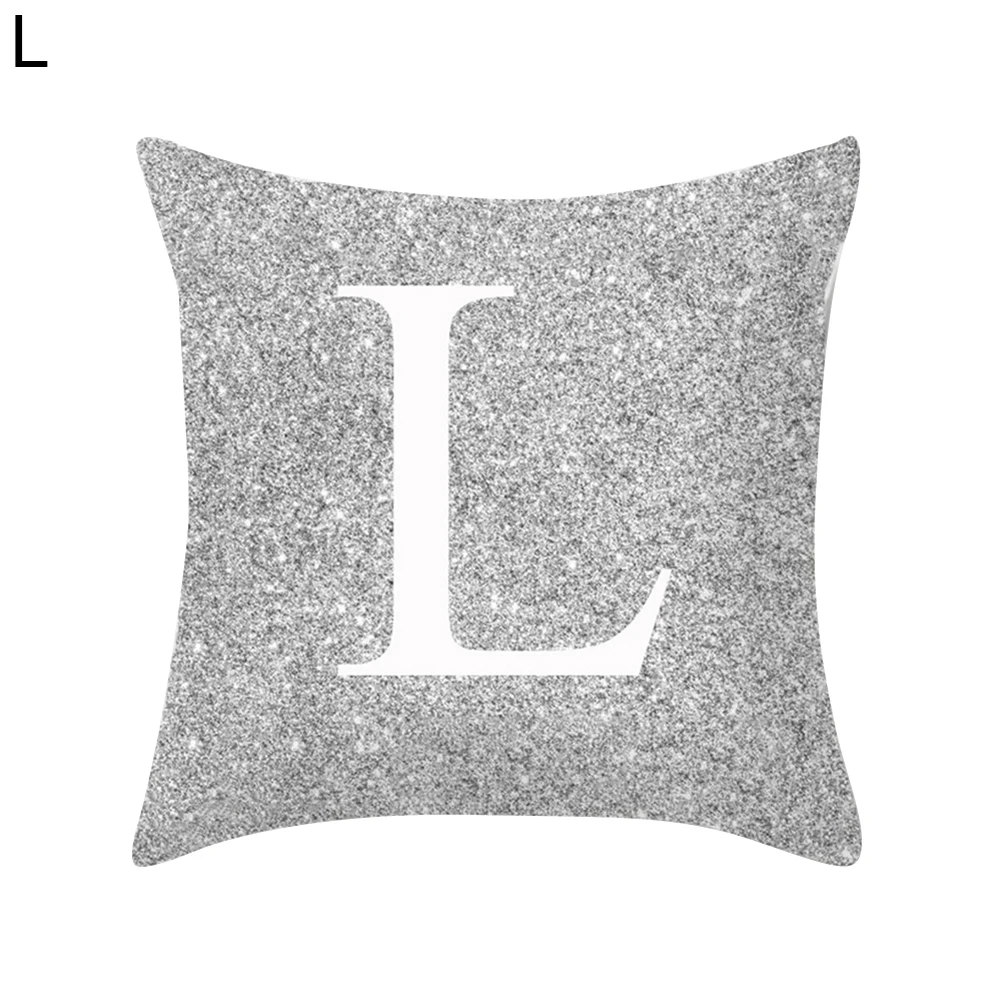 Наволочка с буквенным дизайном, A-Z, буквы, серебристый металлик, мягкая удобная наволочка, Наволочка на диван-кровать для дома, Декор - Цвет: L
