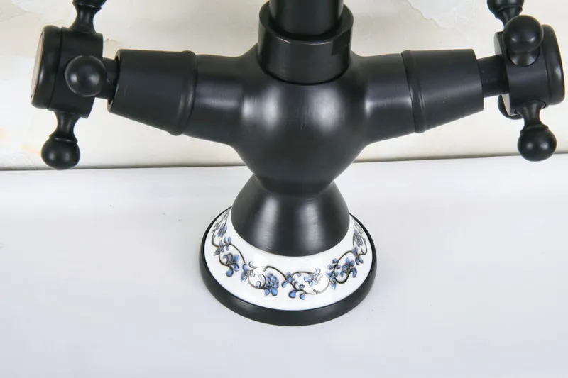 Oil Rubbed Bronze Dual Cross Handles Ceramic Base Bathroom Kitchen Basin Sink Faucet Mixer Tap Swivel Spout Deck Mounted mnf645