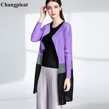

Changpleat 2018 Autumn new Women Thin Trench Miyak Pleated High-end fashion Stitching Long Sleeve cardigan Female Coats Tide T90