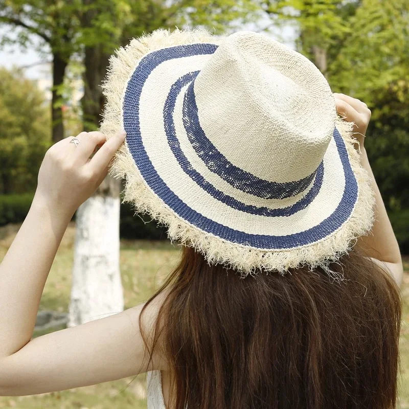 

01907 handmade paper finalize the design holiday fedoras hat beach fecoras cap men women straw panama jazz hat