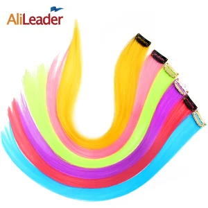 Alileader длинные прямые для женщин синтетический клип в пряди волос Радуга цвета одна деталь шиньон фиолетовый розовый красные, синие - изображение