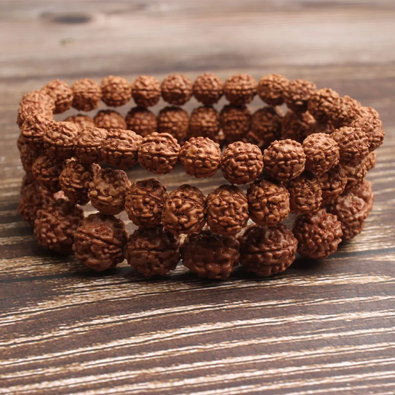 

LanLi 6/8/10mm Fashion natural Jewelry light tan rudraksha beads bracelet be fit for men and women Accessories and amulets