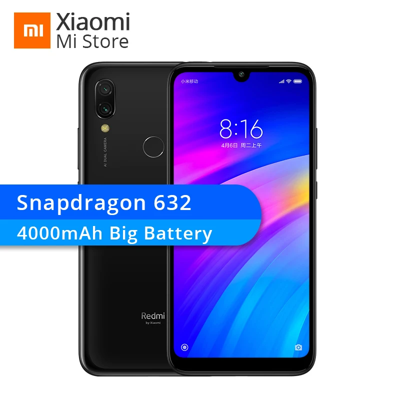 New Xiaomi Redmi 7 2GB 16GB Smartphone Snapdragon 632 Octa Core 4000mAh 6.26'' 19:9 Full screen 12+2MP Dual Camers | Мобильные