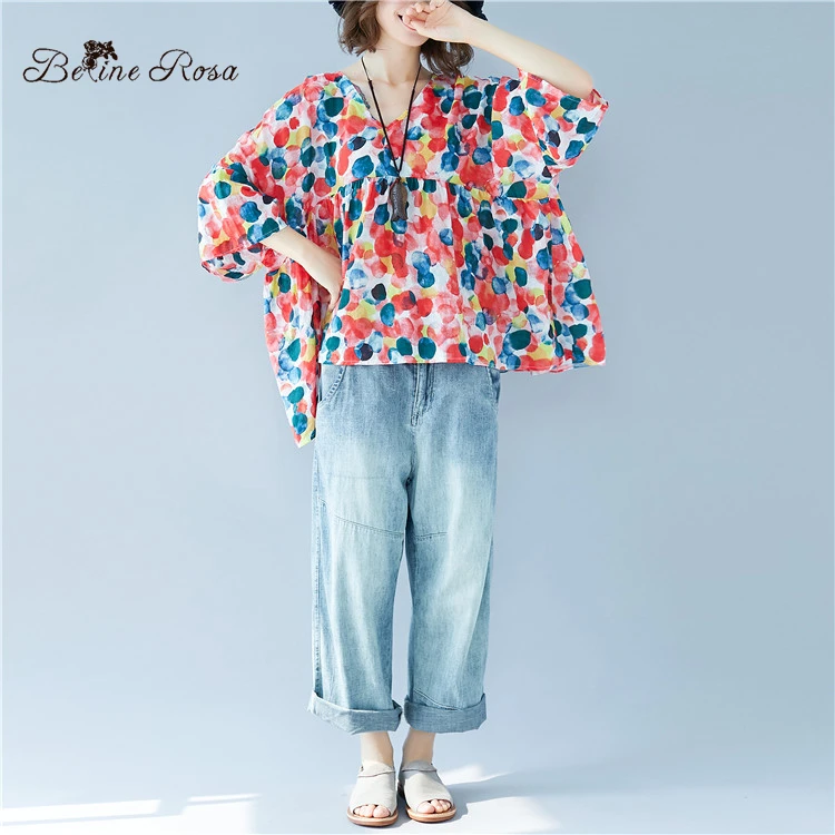 

BelineRosa 2019 Women's Big Sizes Tops Tees Polka Dot Pattern Large Size Women Clothes 5XL 6XL Plus Size Women Tops BSDM0207