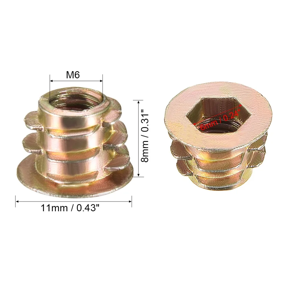 Uxcell Горячее предложение 30 шт./лот M5 M6 цинковый сплав нитки Шестигранная мебельная гайка для деревянная Вставка Гайка приводная головка Длина 8 мм 10 мм
