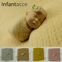 150x40 см эластичный плед из ангорской козьей шерсти+ повязка на голову, новорожденный реквизит для фото младенца аксессуары для детской фотосъемки одеяло кокон гамак