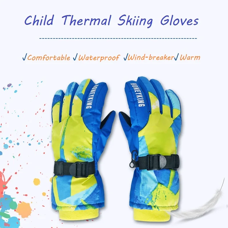 Kids Ski Gloves Child Snow Mittens Winter Thicken Warm Mitts Comfy Sports Gloves