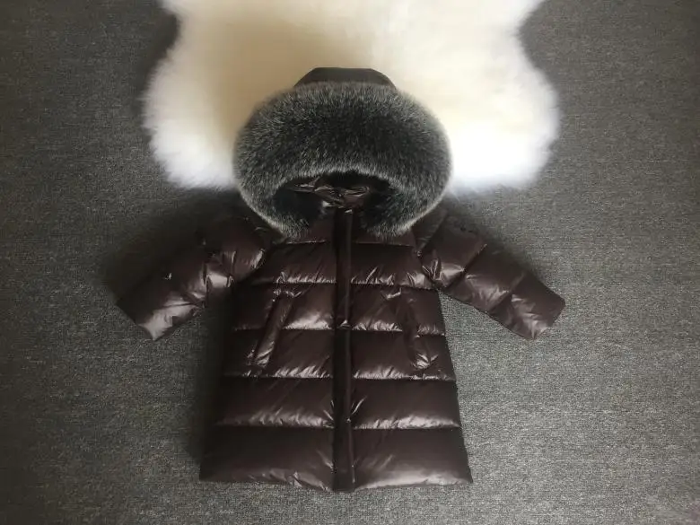 Теплое зимнее пальто из натурального меха енота для больших детей, новая длинная пуховая парка, модная верхняя одежда с меховым воротником, Брендовое дизайнерское пальто - Цвет: coffee fox fur