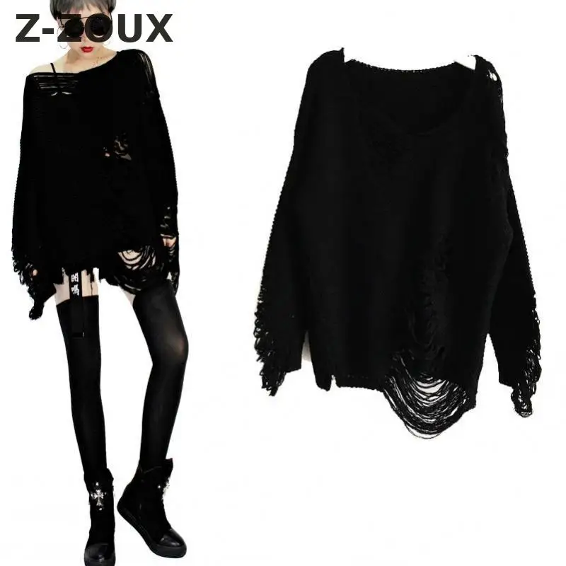 

Z-ZOUX Women Sweater V Neck Long Sleeve Knitted Pullover Hole Hollow Out Sexy Pullover Sweater Loose Knitted Jackets Black 2018
