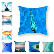 Marine Theme Print Cushion Cover Deep Sea Diving Sea View Single Piece Pattern Open-air Blue Square Pillowcase By The Sea home office leisure outdoor rattan daybed with white cushion to sea port by sea
