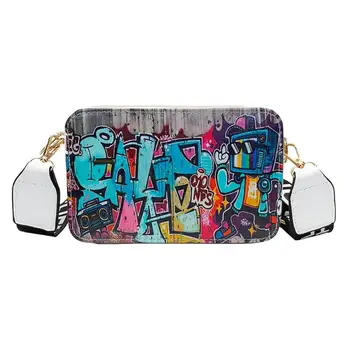 

Women Bag Hip-Hop Street Summer Graffiti Printed PU Leather Ladies Crossbody Handbag Zipper Shoulder Bag generous, simple fashi