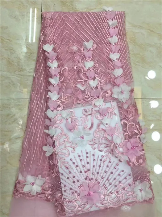 

High class 3D appliques French lace cloth embroidery net lace fabric with beads PNZ785(5yards/lot)