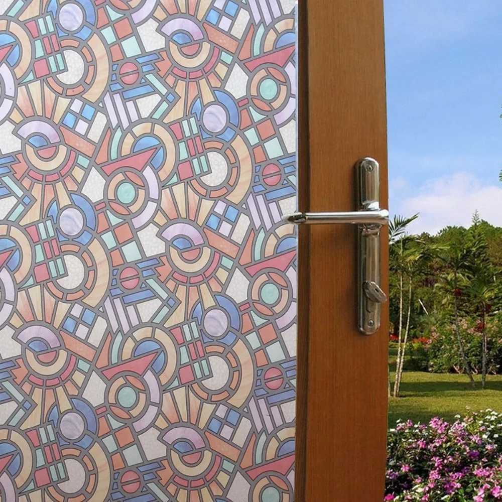 Rainqueen Geometric Circle No Glue Privacy Window Films Opaque Classic