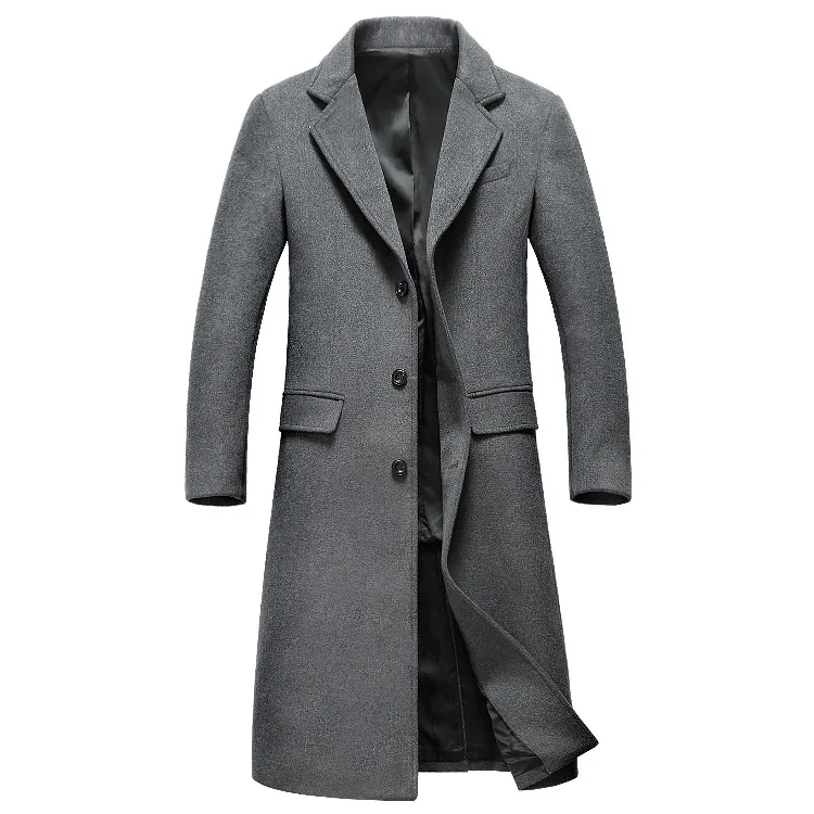 Shanghai Story осень/зима мужские тонкие длинные полушерстяные тренчи модные однотонные пальто Sobretudo Masculinos Inverno - Цвет: Серый