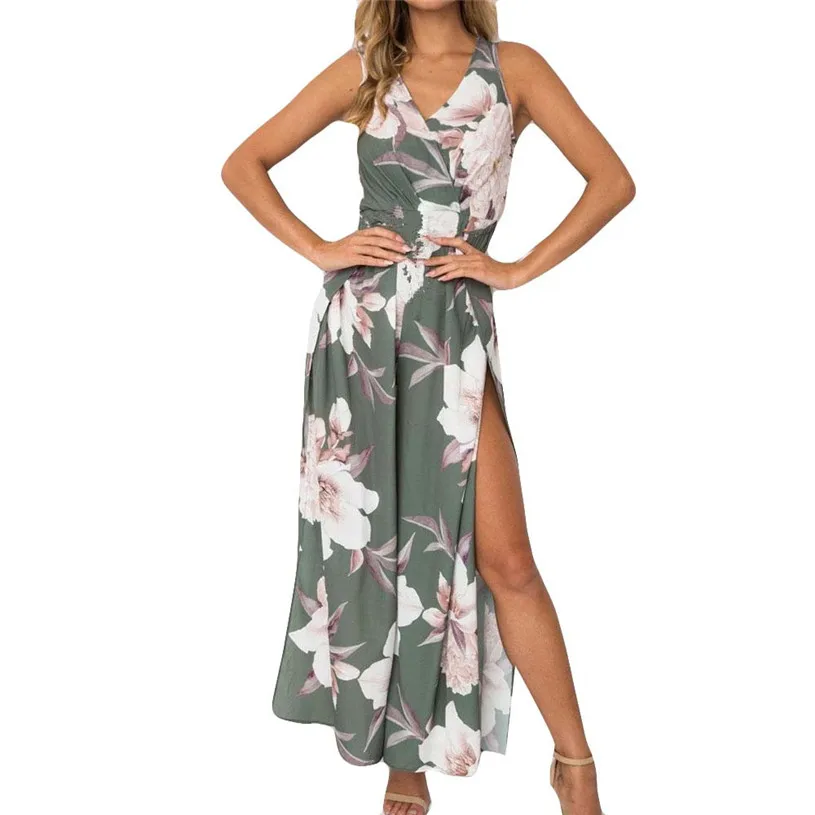 Womail 2018 Sexy v neck backless print jumpsuit romper