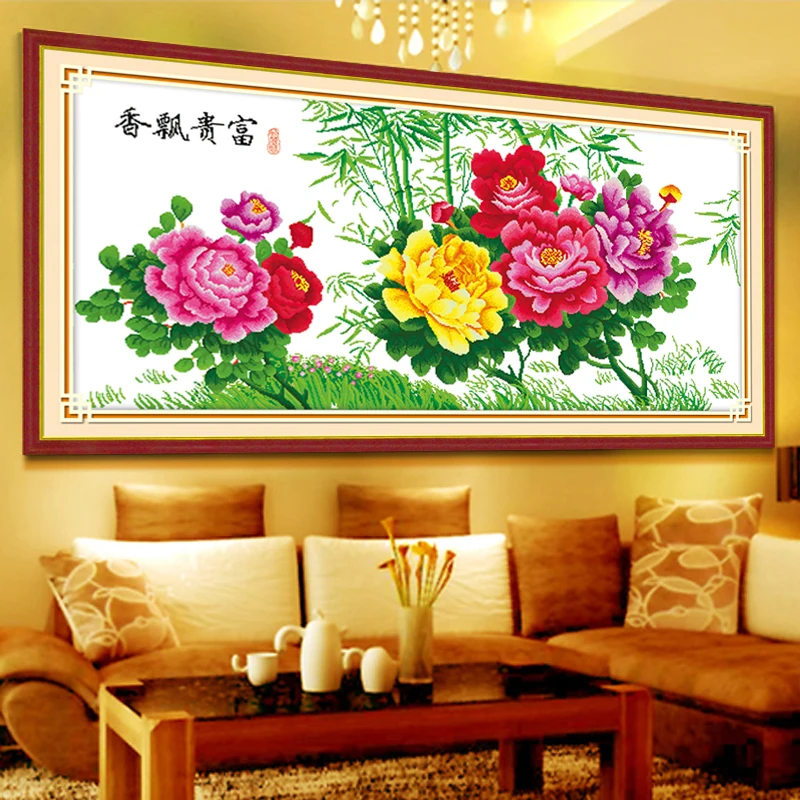 

New Hot Sale Free Shipping 100% Accurate Printing Hand Made Cross Stitch Sets Peony Embroidery Fabric Craft Needlework Dropship
