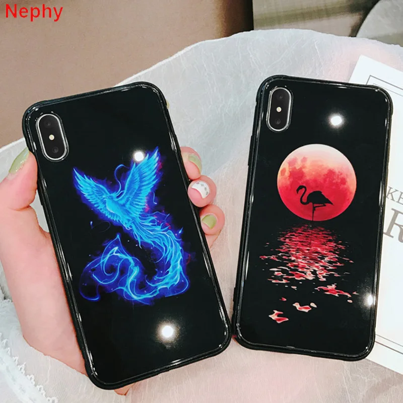 Fashion Silicone+glass Luminous glow in the dark Cell Phone Case for