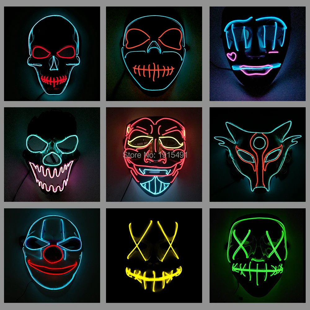 

Scary Theme Party EL Wire Mask Halloween Skull Face Glowing Mask Neon Luminous Led Mask Powered by 2AA Batteries