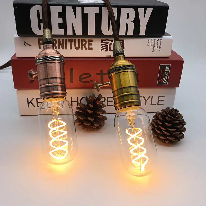 Flexível do Diodo Emissor de Luz Macio do Diodo Lâmpada de Filamento Pode Ser Escurecido Lâmpada T45 Edison Estilo Macio 4 w Espiral Retro Edison 2 Cheap led filament light bulb