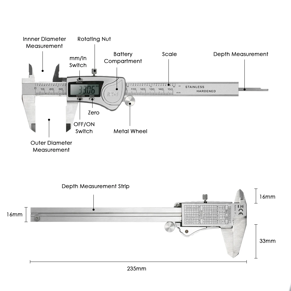 Цифровой штангенциркуль KKMOON 150 мм IP54 водонепроницаемые Штангенциркули из нержавеющей стали с ЖК-дисплеем штангенциркуль измерительная линейка инструменты