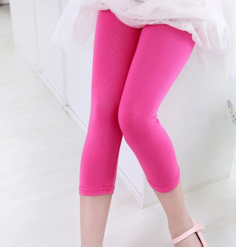 Леггинсы для девочек Повседневное однотонные обтягивающие брюки три четверти Лето Карамельный цвет лосины детская одежда От 4 до 9 лет GL39 - Цвет: Rose
