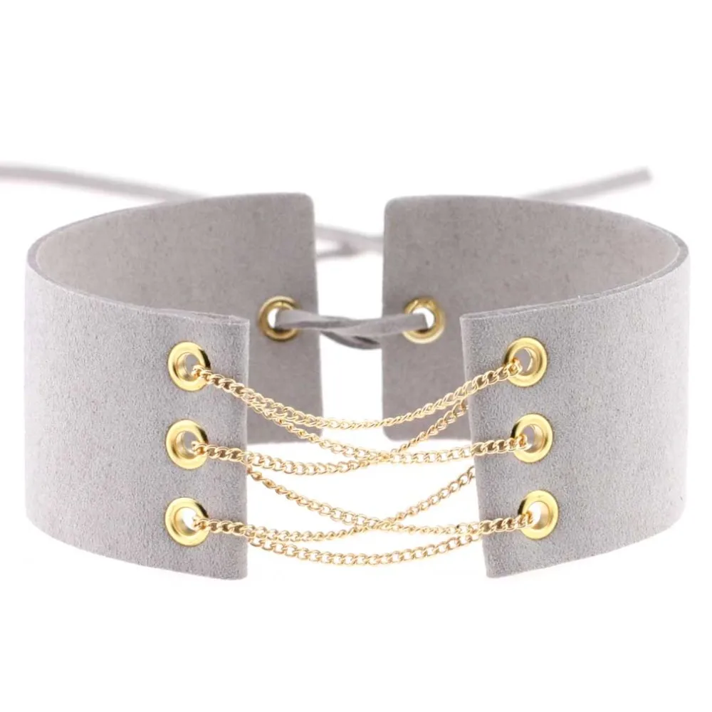 Гламурный Черный Бархатный чокер с золотыми и серебряными цепями сексуальное эффектное ожерелье со звеньями на шнуровке Чокеры ожерелье s 32 цвета