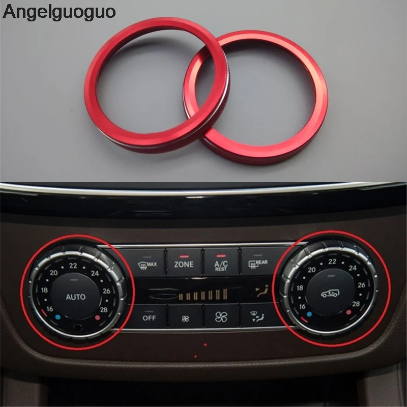 Angelguoguo Red and blue for Mercedes Benz C Class W204 2008-2013 Car air conditioning Rotary knob button cover