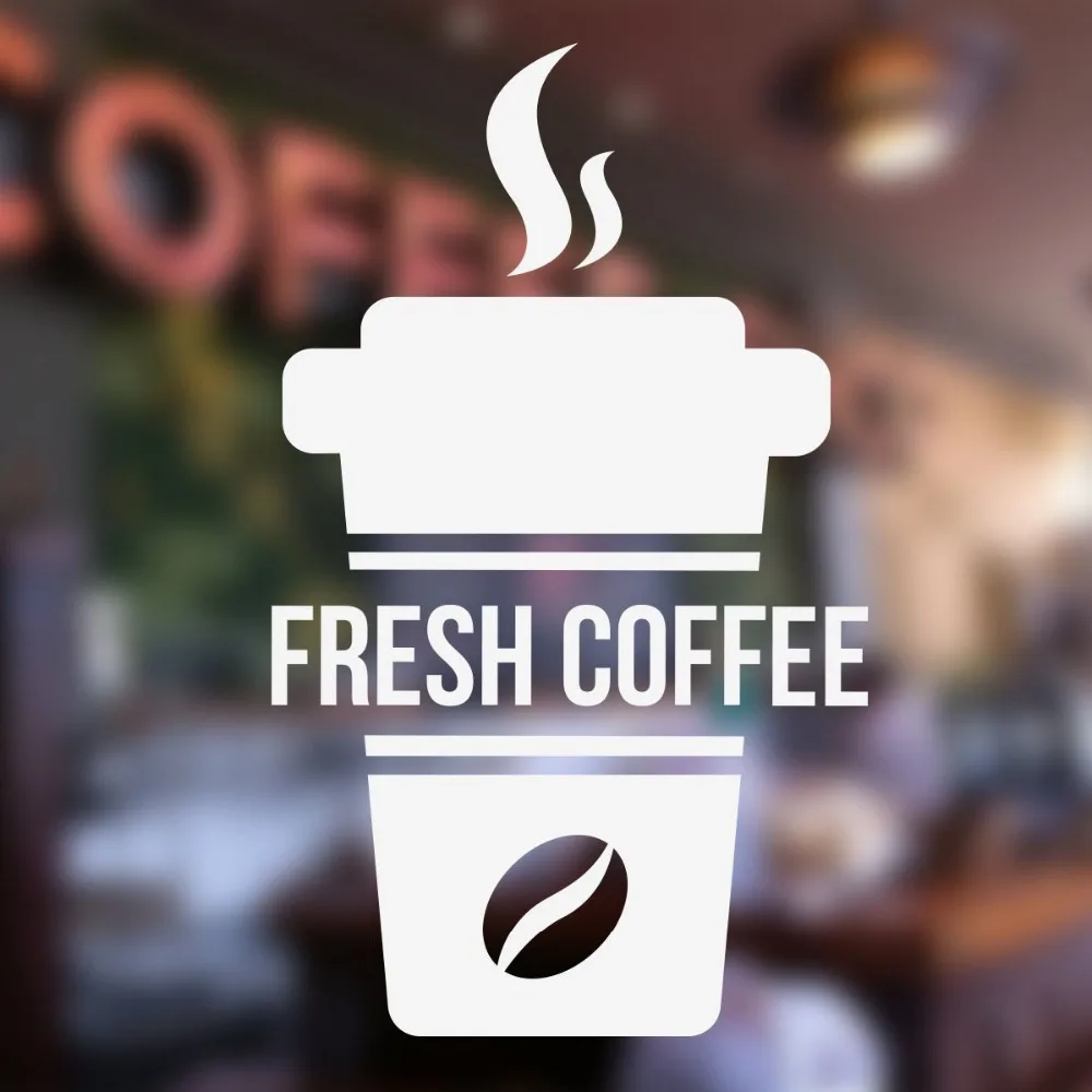 

Fresh Coffee Cup Sign Wall Window Decals Cafe Bar Window Stickers Vinyl Art Mural Take Away Decals Kitchen Home Decor G296