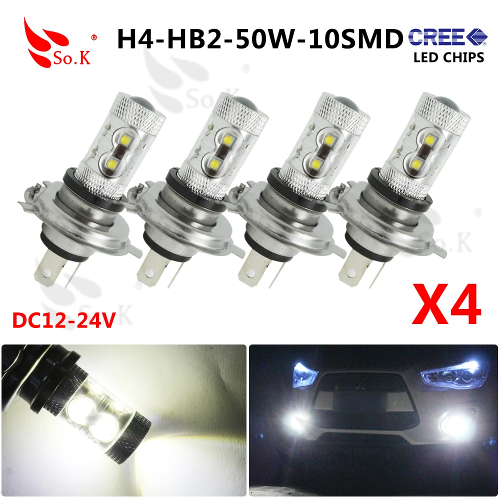 4x 50W H4 9003 HB2 10 Led Car Fog Driving DRL Bulb light Headlightin