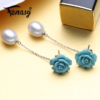 

FENASY Pearl Jewelry Party Natural Pearl Earrings For Women Bohemian Romantic Flower Wedding Long Earrings Two Wearing Ways