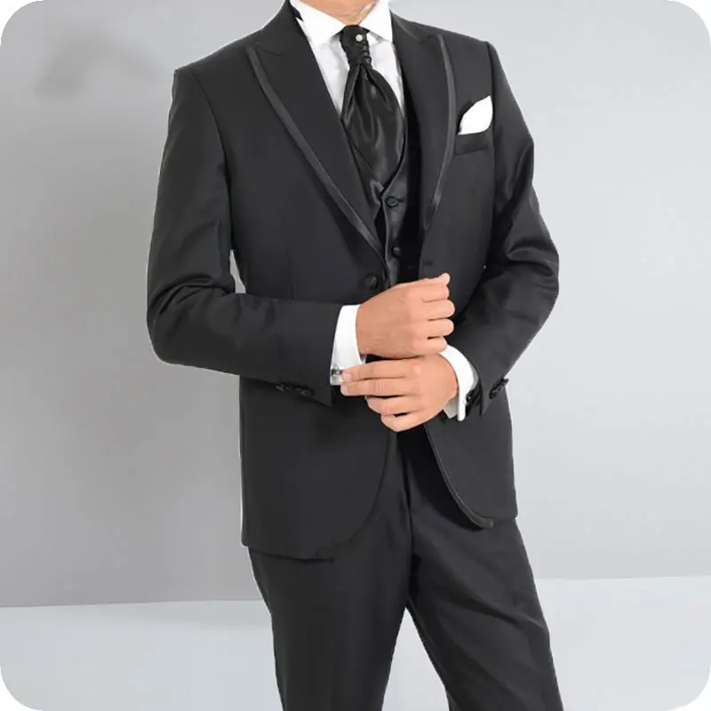 Italian Style Custom Made Black Men Suits for Wedding Groom Tuxedos Slim Fit Best Man Blazers 3Piece Jacket Pants Vest Ternos