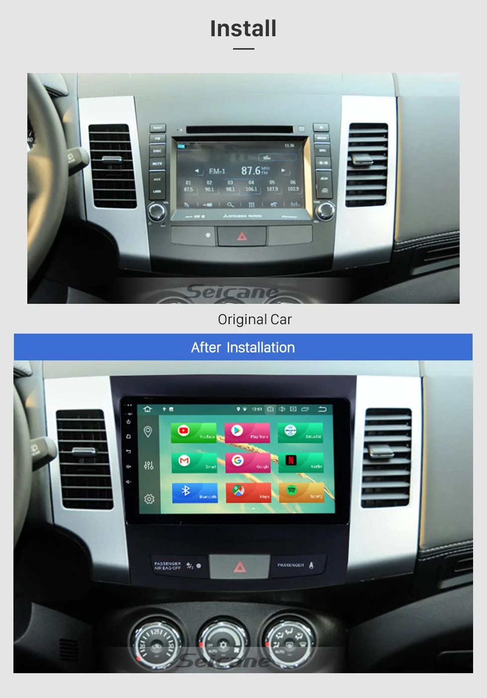 Perfect Seicane Android 8.0 9 Inch Car Stereo Radio GPS Navigation Multimedia Player For 2006 2007 2008 2009-2014 Mitsubishi OUTLANDER 3