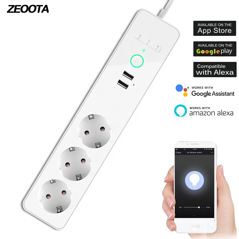 

Smart Power Strip Wifi Control EU Plug Socket with USB Outlets Charger 1.8m Extension Cord Works with Amazon Alexa Google home