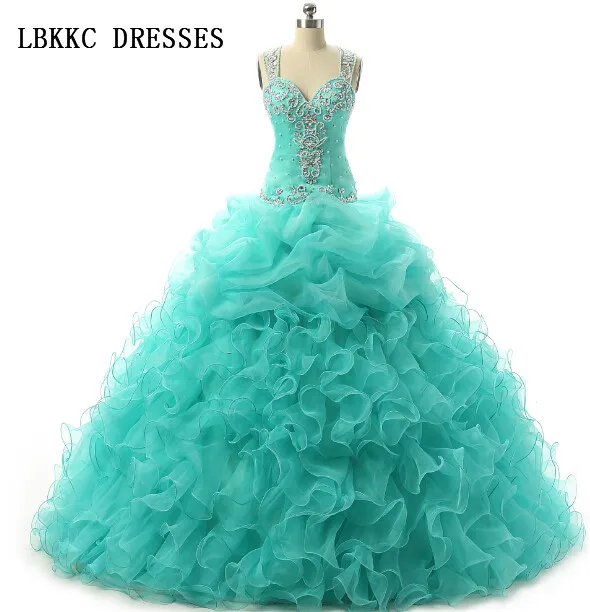 Реальные фотографии милое платье на тонких бретельках Quinceanera мятно-зеленое