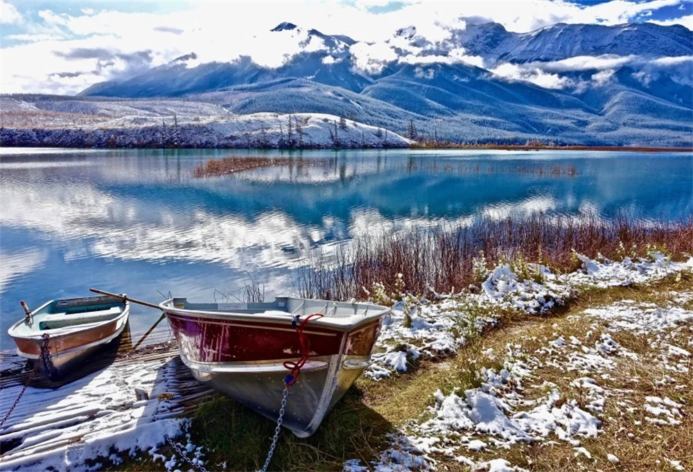 

Laeacco Mountains River Boat Photography Backgrounds Customized Photographic Backdrops For Photo Studio