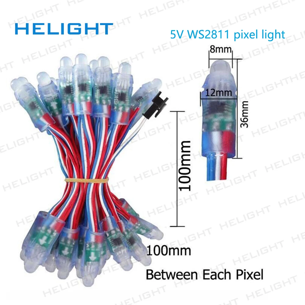 12 мм 50 светодиодный s WS2811 IC полноцветный светодиодный пиксельный Модуль светильник DC 5 В вход IP68 водонепроницаемый RGB цветной цифровой светодиодный пиксельный светильник
