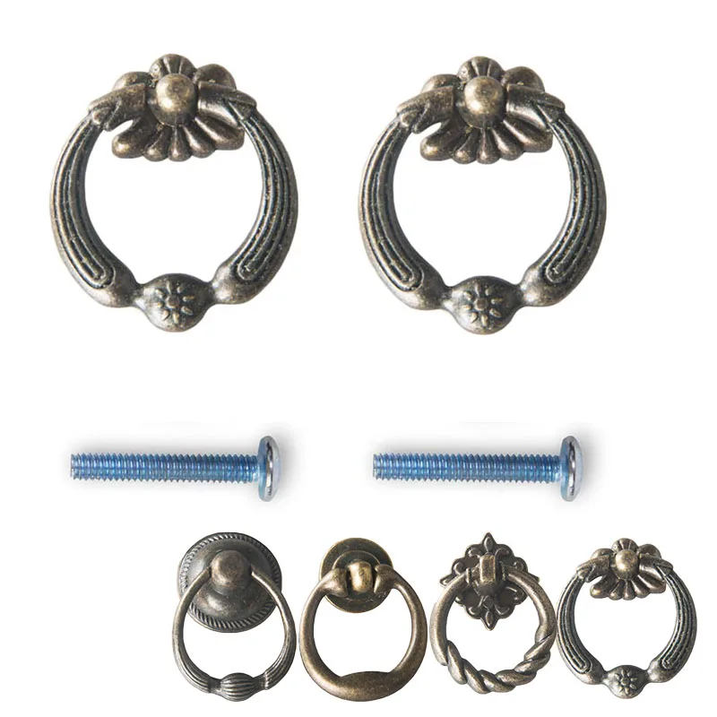 

2pcs Pull Handle Rings Vintage Cabinet Drawer Dresser Cupboard Door Drop Ring Pull Handles Knobs Replacements
