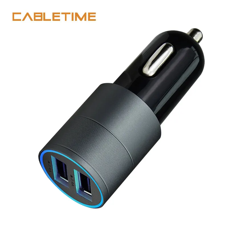 CABLETIME شاحن سيارة ثنائي USB منافذ LED عرض سريع شاحن 4.8A الهاتف المحمول العالمي متوافق محول السفر شاحن N112