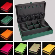 Chinese Vintage Silk Square Rings Earrings Pendant Jewelry Box Craft Gift Set