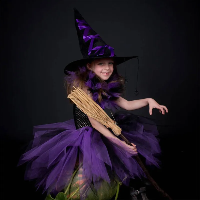 Halloween Witch Tutu /& Hat Headband Costume Fancy Dress Purple Black S Small