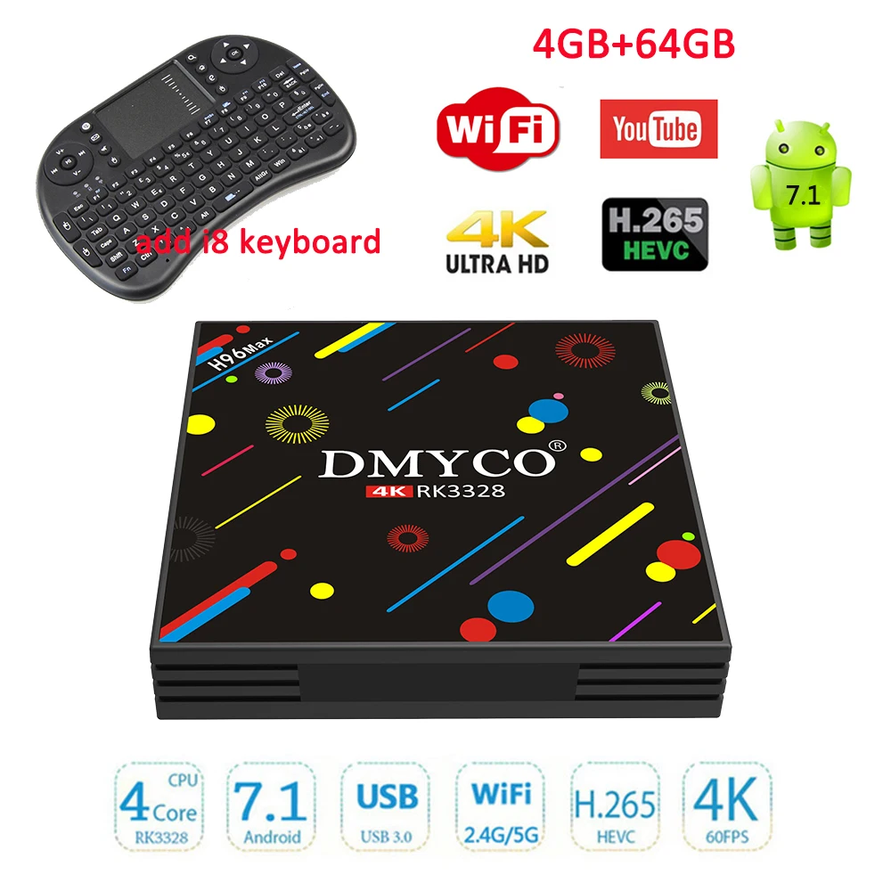 

Android 7.1 TV Box 4GB 64GB H96 MAX H2 RK3328 Quad Core 4K Set top box with i8 keyboard Touchpad Fly Air Mouse For Android TV