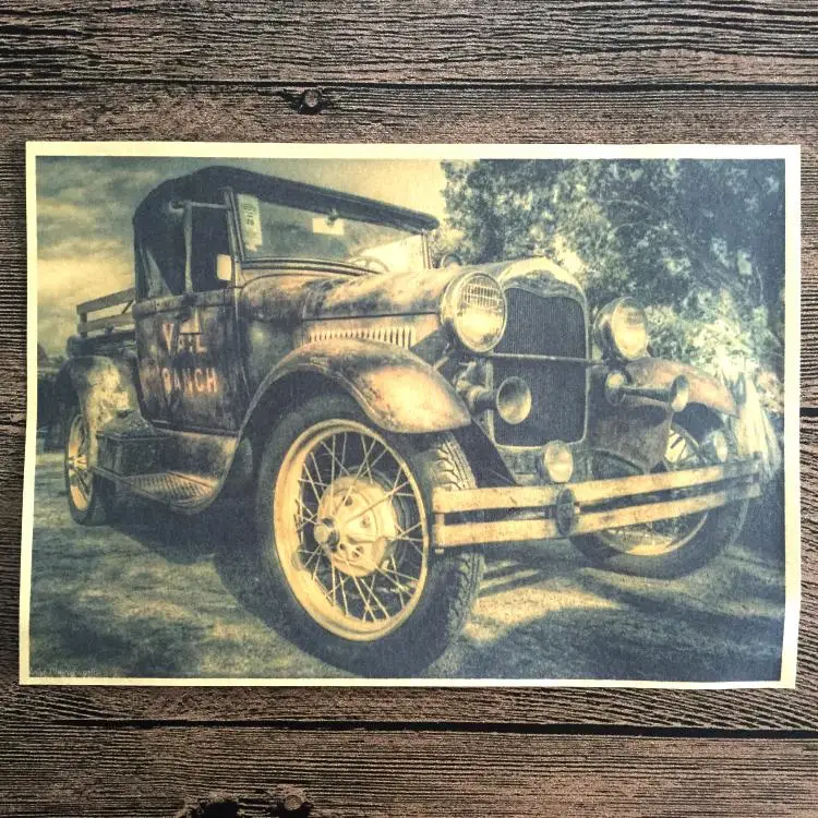 

2016 Retro Old Car Prints poster Vintage painting wall picture sticker bar cafe living room wallpaper decor 42x30cm JIP-B003