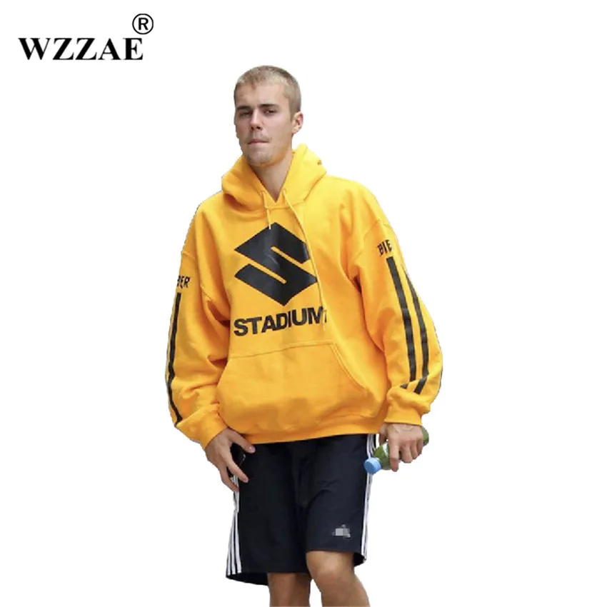 2018 NEW Style JUSTIN BIEBER STADIUM TOUR Yellow Men Hoodies Hip Hop Fashion Casual Black Stripes Purpose Tour Sweatshirts S-XXL
