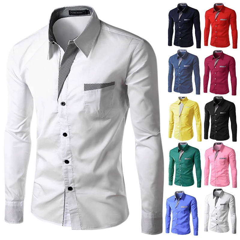 TUNEVUSE قمصان رجالي Camisa الغمد طويل كم قميص الرجال الكورية سليم تصميم الرسمي عارضة الذكور اللباس قميص حجم M-4XL 8012