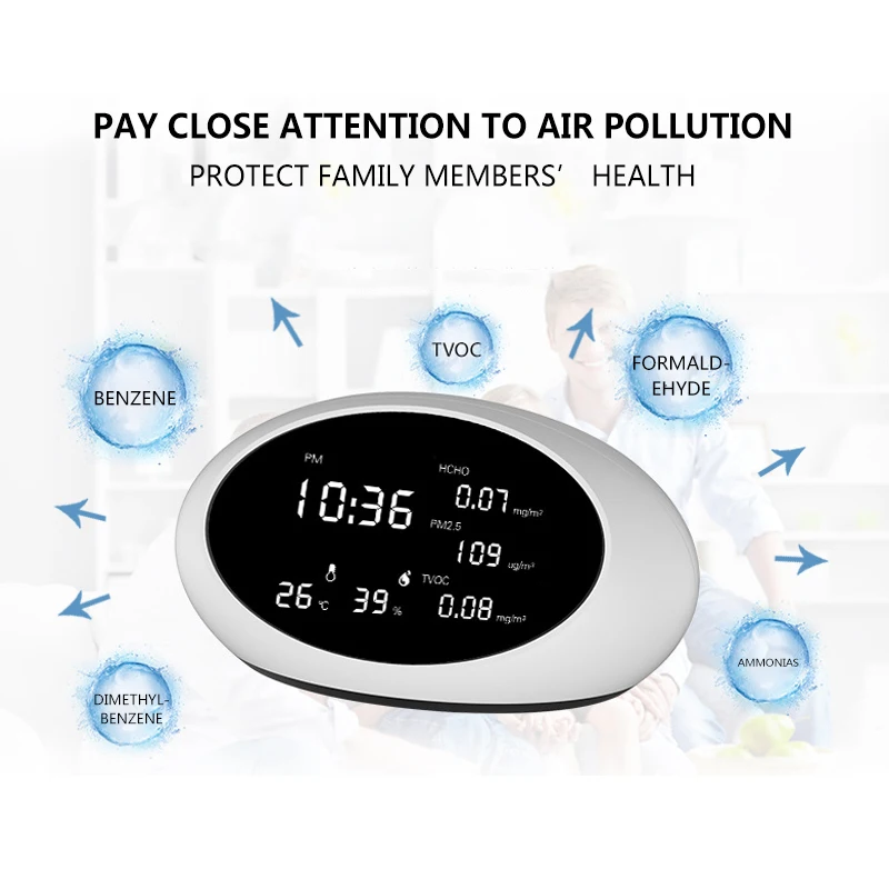 PRACMANU цифровой детектор качества воздуха PM2.5 Газоанализаторы и HCHO& TVOC тестер метр монитор тестер с перезаряжаемой батареей