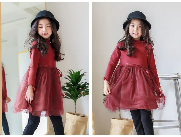 Christmas thick teenage little girls winter dress long sleeve 2017 new kids clothes mesh black red  dress for girls 14 10 12 7 8 9 11 13 years little big girls little girls winter party dress autumn dress girls (15)