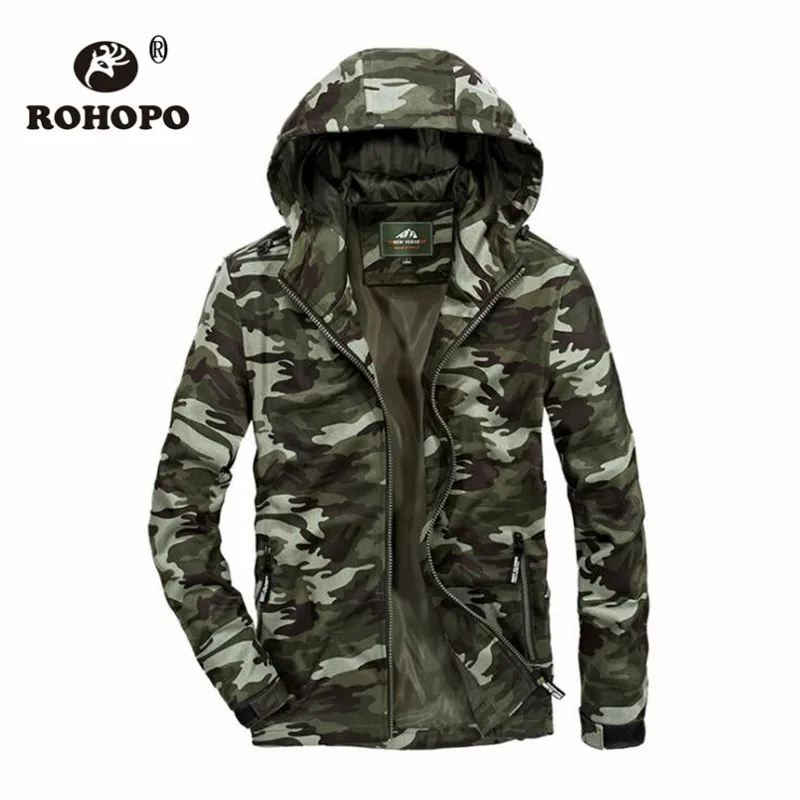 Military Camouflage Casual Jacket Spring Soft Top Quality Tactical Leisure Hooded Knitting Sportswear 2019 rohopo Casual Jackets